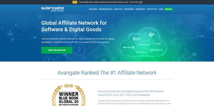 Front page of Avangate Affiliate Network