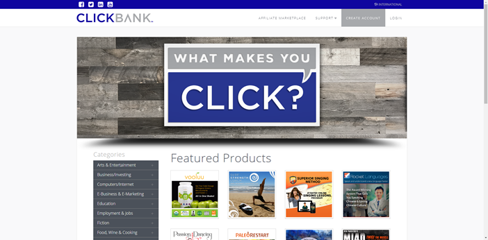 front page of ClickBank