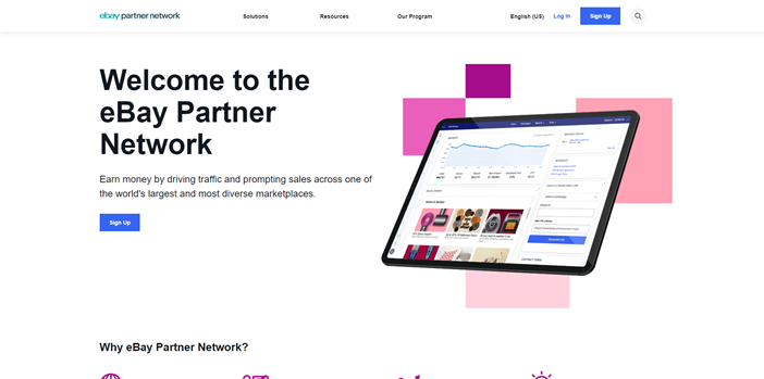 Front page of eBay Partner Network