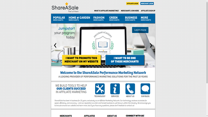 Front page of ShareASale