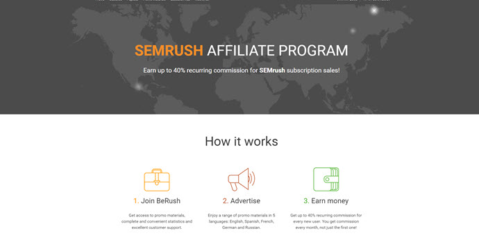What is SEMRush affiliate program - Berush main page