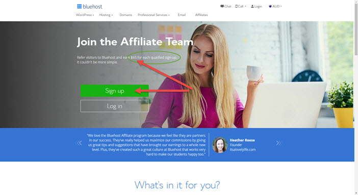 Bluehost affiliate program signup page