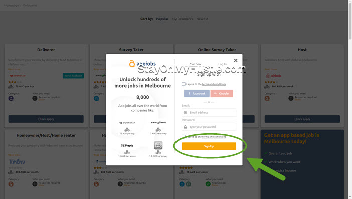 Job search on AppJobs.com - Step 3 sign up free account with AppJobs