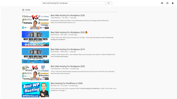 Youtube search result