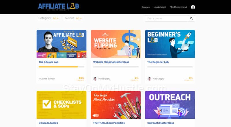 Affiliate Lab course dashboard